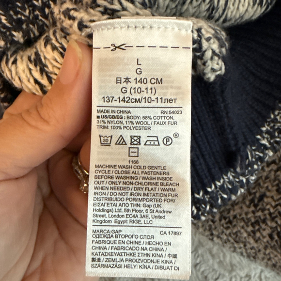 Gap kids boys large/10 knitted red/white/blue sweater, thick warm, fleece collar - Picture 3 of 5